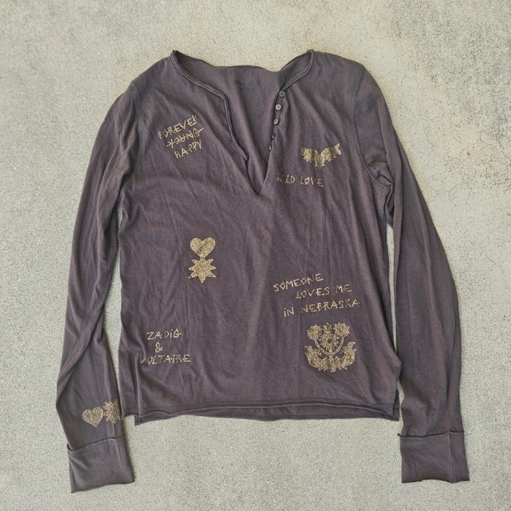 LIKE NEW Zadig & Voltaire Strass Diamanté Embellished Graphic Long Sleeve SM